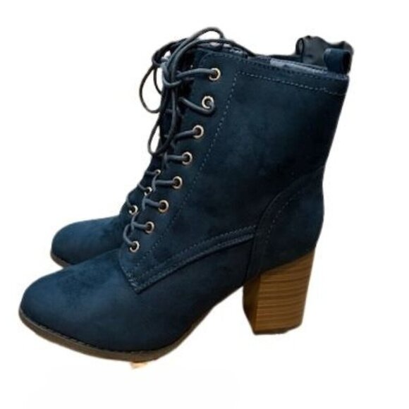 Journee Collection “Baylor” Lace Up Stacked Heel Booties in Blue – Size 7 - Picture 3 of 11